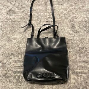 Ganni Black Leather Tote Bag